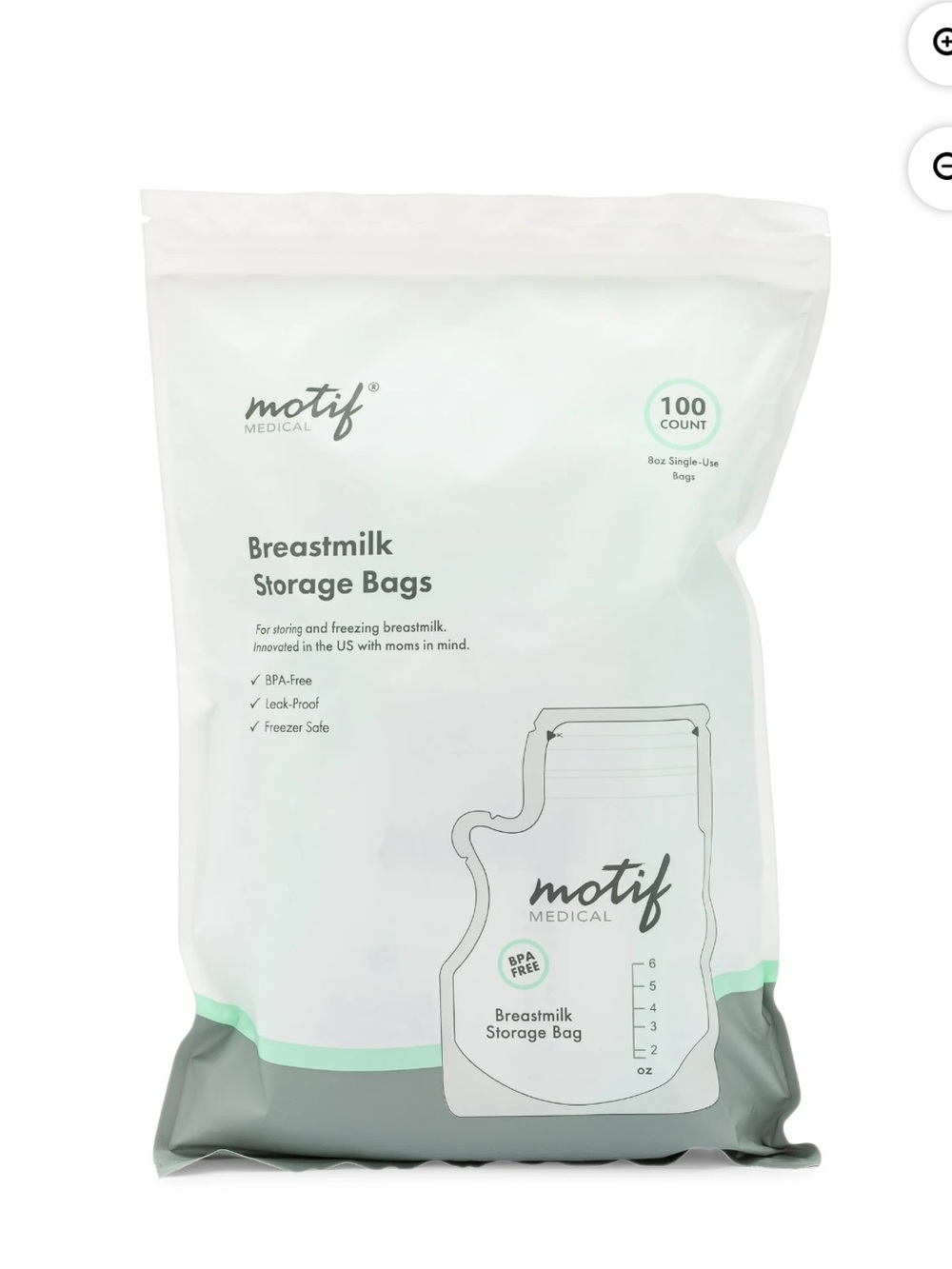 Motif Medical Breastmilk Storage Bags - White & Mint